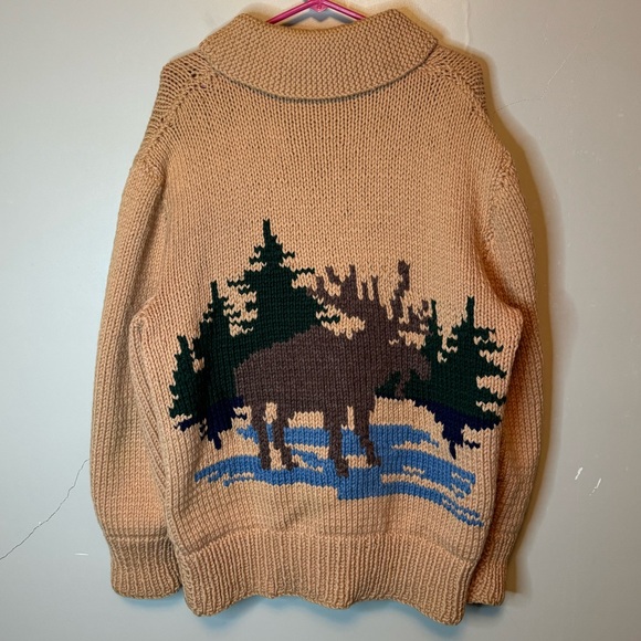 Vintage 60’s Cowichan Moose Nature Hand Knit Zip Up Sweater Talon Zipper Size XL - Picture 4 of 7